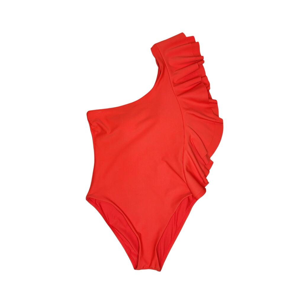 Antonio Melani Red Ruffle One Shoulder Swimsuit Women's Size Small